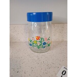 Vintage Carlton Glass Canister 1 L Floral Dark Blue Lid USA